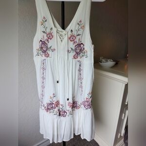 New White Boho Embroidered Dress